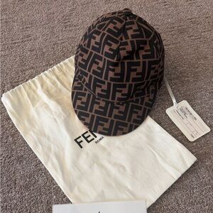 Fendi Logo Cap in Brown and Black